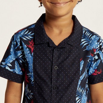 Juniors Printed Shirt with Notched Collar and Short Sleeves