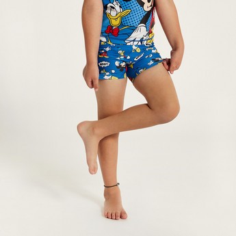 Mickey Mouse Print Rash Guard and Swim Shorts Set