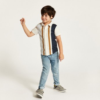 Juniors Panelled Shirt with Short Sleeves and Button Closure