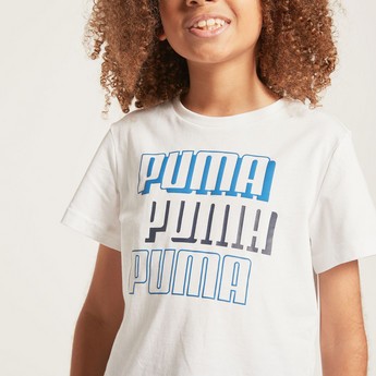 PUMA Typographic Print T-shirt with Short Sleeves