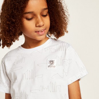 Expo 2020 All-Over Printed T-shirt with Crew Neck and Short Sleeves