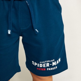 Spiderman Print Mid-Rise Shorts with Drawstring Closure and Pockets
