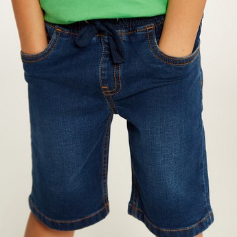 Juniors Solid Denim Shorts with Drawstring Closure and Pockets