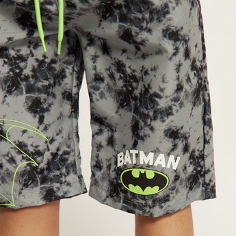 Batman Print Swim Shorts with Drawstring Closure