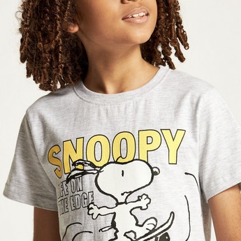 Snoopy Dog Print T-shirt with Round Neck and Short Sleeves