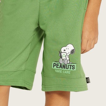 Peanuts Print Shorts with Pockets and Drawstring Closure