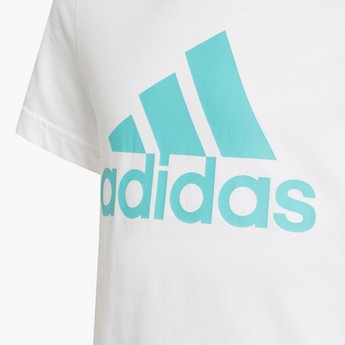 adidas Logo Print Crew Neck T-shirt with Short Sleeves