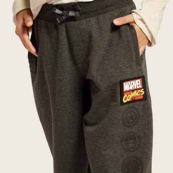 Avengers Print Knit Pants with Pockets and Drawstring Closure