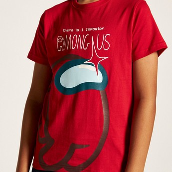 Among Us Printed Crew Neck T-shirt with Short Sleeves