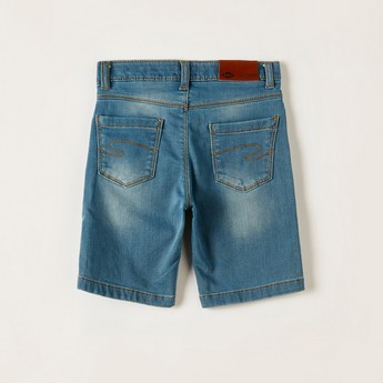 Lee Cooper Solid Denim Shorts with Pocket Detail and Button Closure