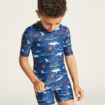 Juniors Printed Swimwear with Short Sleeves