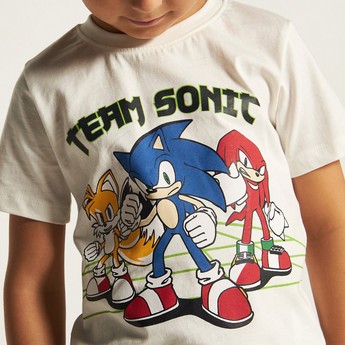 SEGA Sonic The Hedgehog Print Round Neck T-shirt with Short Sleeves