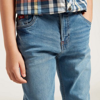 Lee Cooper Solid Denim Jeans with Pockets and Belt Loops