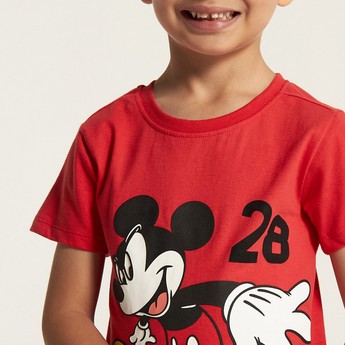 Disney Mickey Mouse Print Round Neck T-shirt with Short Sleeves