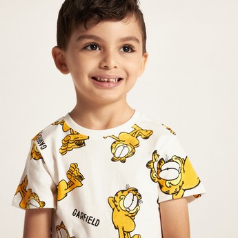 All Over Garfield Print Crew Neck T-shirt with Short Sleeves