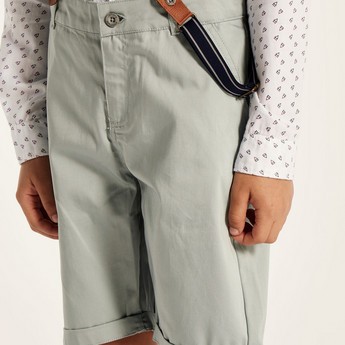 Juniors Solid Shorts with Button Closure and Suspenders