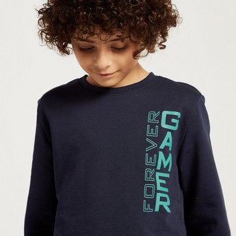 Juniors Typographic Print Pullover with Long Sleeves