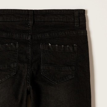 Juniors Solid Jeans with Pockets and Button Closure