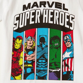 Superhero Print Crew Neck T-shirt with Short Sleeves