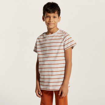 Juniors Striped Round Neck T-shirt and Full Length Pyjama Set