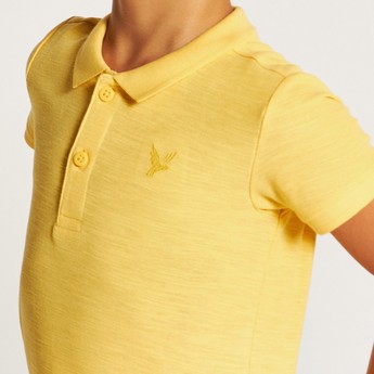 Juniors Solid Polo T-shirt with Short Sleeves and Button Closure