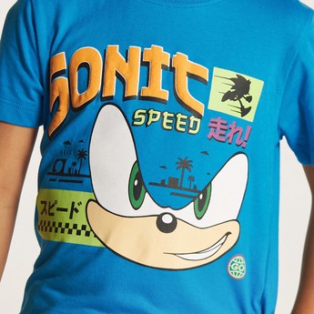 SEGA Sonic The Hedgehog Print Round Neck T-shirt with Short Sleeves