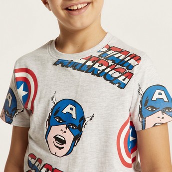 Captain America Print T-shirt with Crew Neck and Short Sleeves