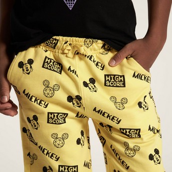 Disney Mickey Mouse Print Shorts with Drawstring Closure and Pockets