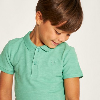 Juniors Solid Polo T-shirt with Short Sleeves and Button Closure