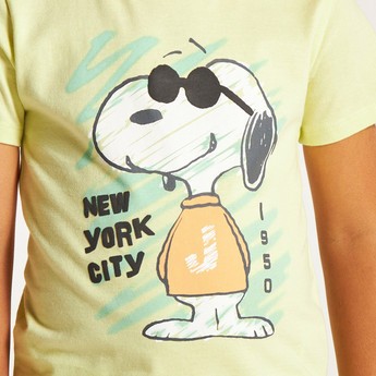 Snoopy Dog Print T-shirt with Crew Neck and Short Sleeves