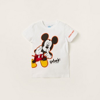 Disney Mickey Mouse Print Crew Neck T-shirt and Pyjama Set