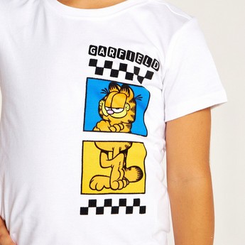 Garfield Print T-shirt with Crew Neck and Short Sleeves