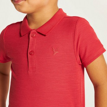 Juniors Solid Polo T-shirt with Short Sleeves and Button Closure