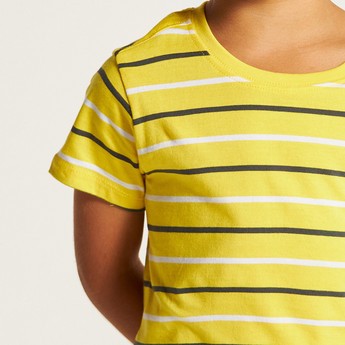 Juniors Striped Round Neck T-shirt with Short Sleeves