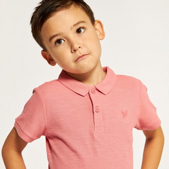 Juniors Solid Polo T-shirt with Short Sleeves and Button Closure