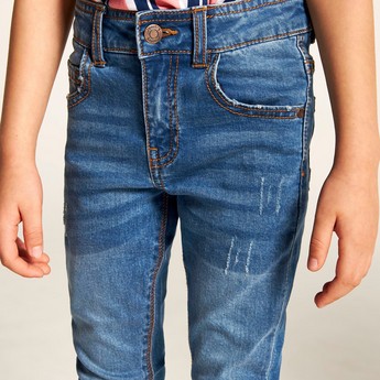 Juniors Solid Denim Jeans with Button Closure and Pockets