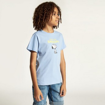 Snoopy Print T-shirt with Round Neck and Short Sleeves