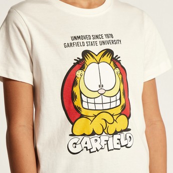 Garfield Print Crew Neck T-shirt with Short Sleeves