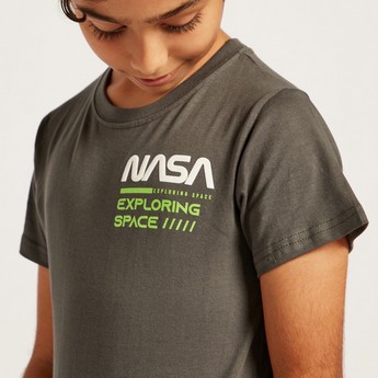 NASA Print T-shirt with Round Neck and Short Sleeves