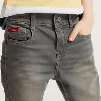 Lee Cooper Solid Denim Jeans with Pockets and Button Closure