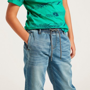 Juniors Solid Denim Jeans with Drawstring Closure and Pockets