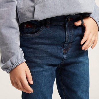 Lee Cooper Solid Denim Jeans with Pockets and Belt Loops
