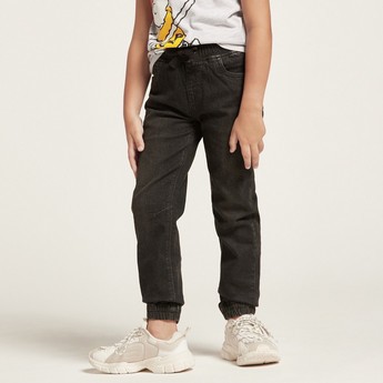 Juniors Solid Denim Pants with Pocket Detail and Drawstring