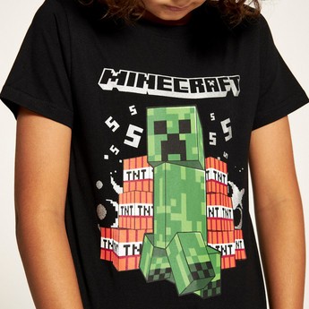 Minecraft Printed Crew Neck T-shirt with Short Sleeves