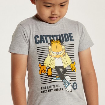 Garfield Print Crew Neck T-shirt with Short Sleeves