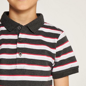 Juniors Striped Polo T-shirt with Short Sleeves and Button Closure