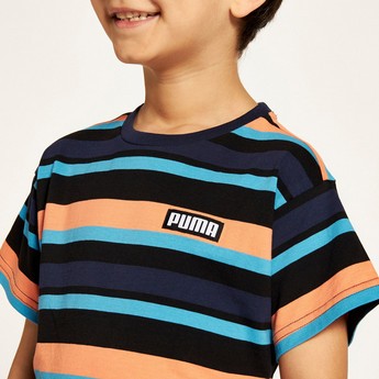 PUMA Striped Round Neck T-shirt with Short Sleeves