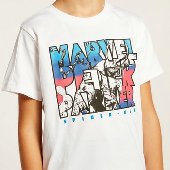 Spiderman Print T-shirt with Round Neck and Short Sleeves