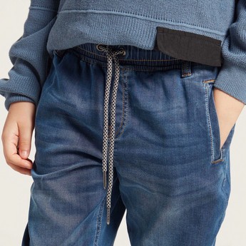 Juniors Solid Denim Jeans with Drawstring Closure and Pockets