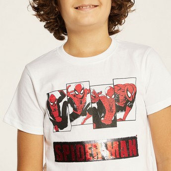 Spider-Man Print T-shirt with Crew Neck and Short Sleeves